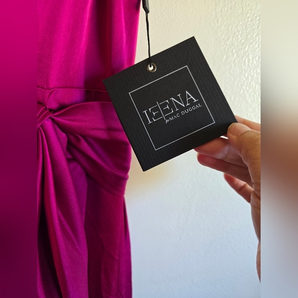 Ieena for Mac Duggal,Charmeuse Halter Strap Soft Tie Waist Gown, Magenta, Size 4 - Picture 10 of 12